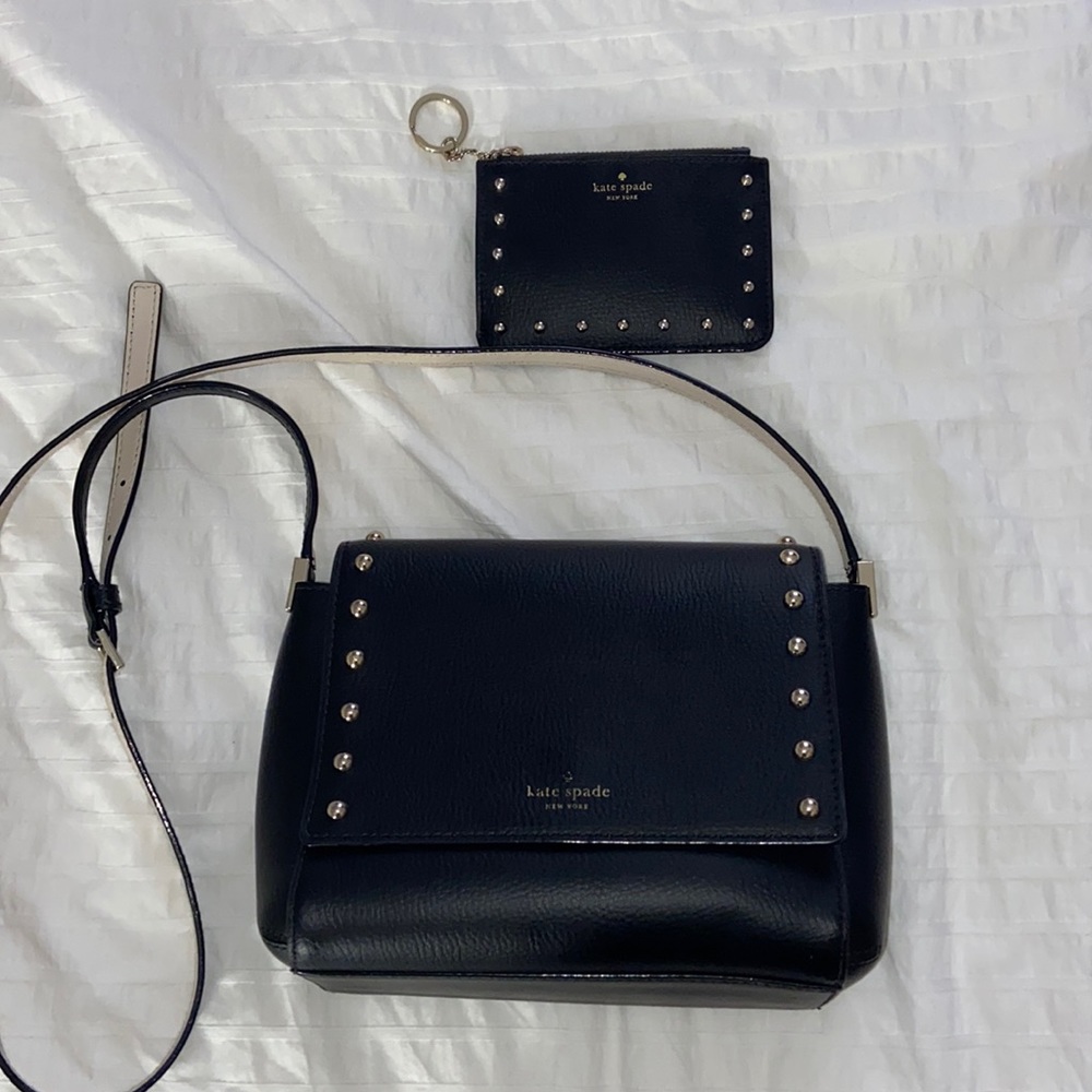 Kate Spade small shoulder bag & matching card wallet. Black.